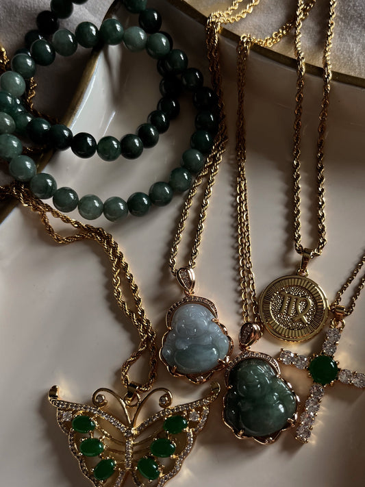 Natural Dark Green Jade Crystal Bracelet | Prosperity & Protection