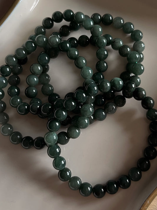 Natural Dark Green Jade Crystal Bracelet | Prosperity & Protection